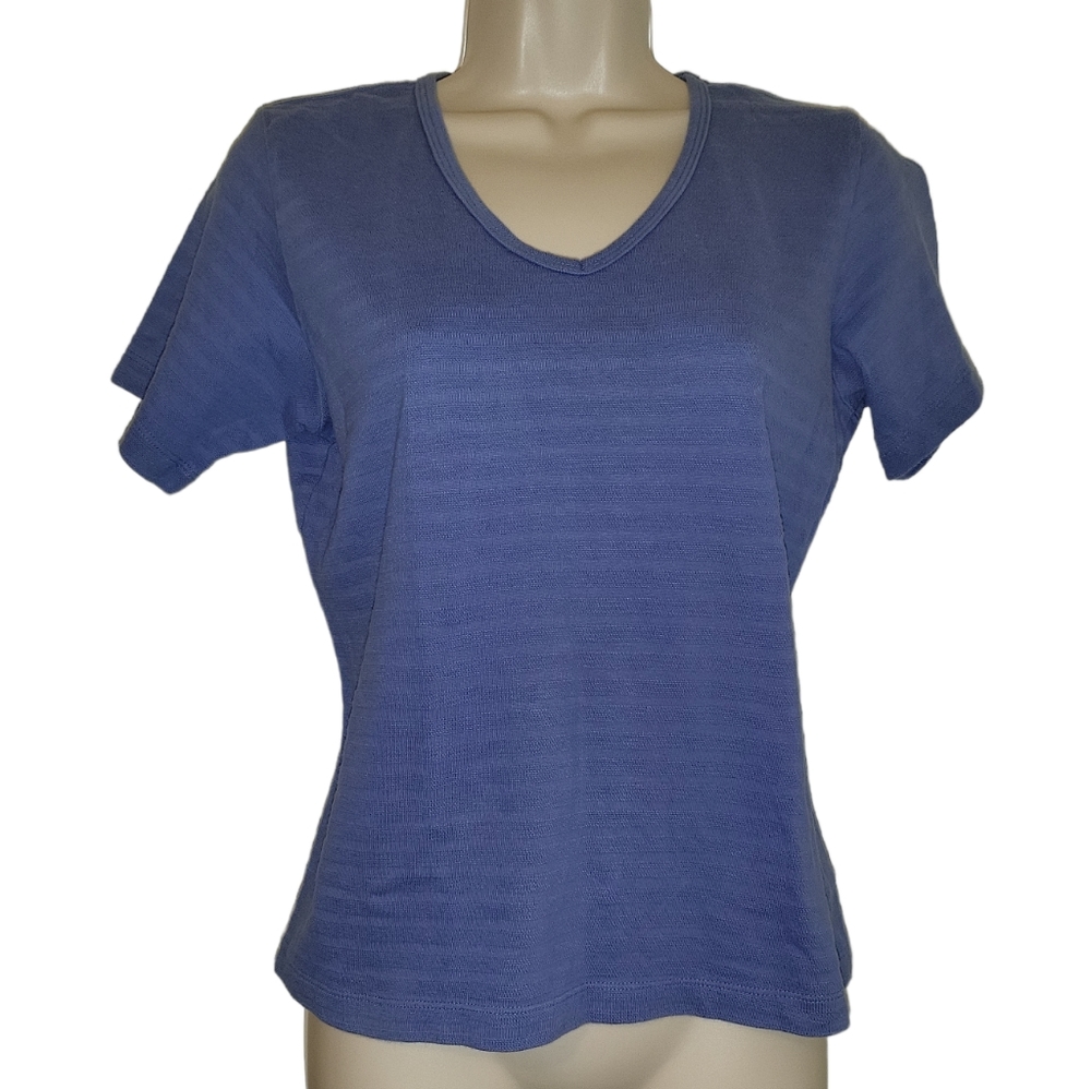 Columbia Sportswear Company Dusty Blue V Neck Stripped Short Sleeve Top S